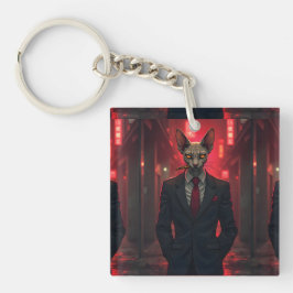 Llavero Gato Sphynx Neon Noir al Estilo Mafioso