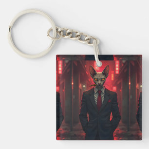 Llavero Gato Sphynx Neon Noir al Estilo Mafioso