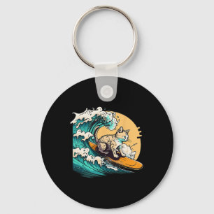 Llavero Gato surfista, gato en tabla de surf, gato montand