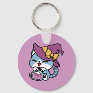 Llavero Gato Tabby de Halloween – Sombrero de Bruja y Arte