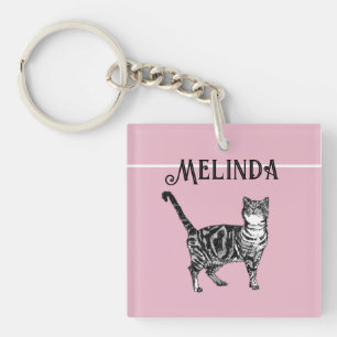 Llavero Gato Tabby Gatos Pastel Niños Niñas Insignia Rosa 