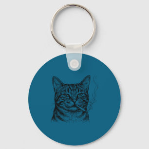 Llavero Gato tranquilo fumando diseño de arte de boceto am