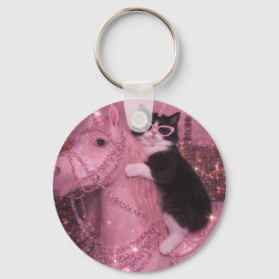 Llavero Gato Unicornio Glamuroso Bajo Ciudad Brillante