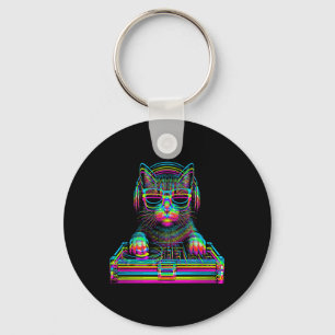 Llavero Gato Vaporwave Dj Techno Rave Edm Concierto de Mús