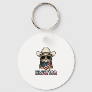 Llavero Gato Vaquero Patriótico Mewica Diseño Vector Vinta
