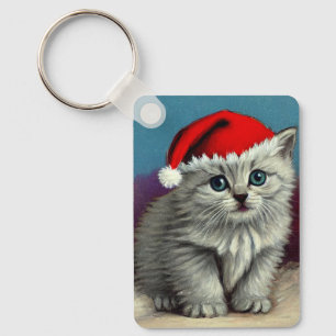 Llavero Gato vintage de Navidad en Sombrero Santa
