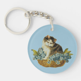 Llavero Gato Vintage En La Cesta