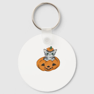 Llavero Gato vintage en una camiseta clásica de calabaza