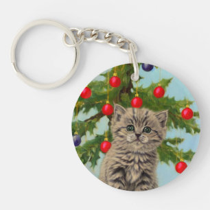 Llavero Gato vintage y árbol de Navidad