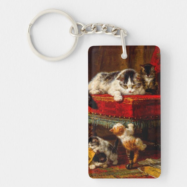 Llavero Gato y gatitos jugando con silla (Frente)