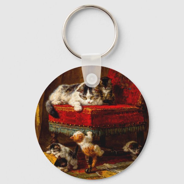Llavero Gato y gatitos jugando con silla (Anverso)