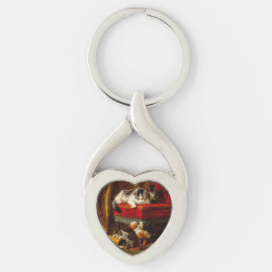 Llavero Gato y gatitos jugando con silla