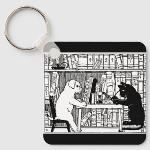 Llavero Gato y perro vintage Biblioteca libresca Literaria