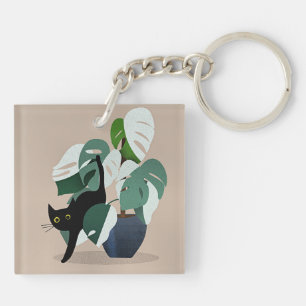 Llavero Gato y una planta, art déco chic,