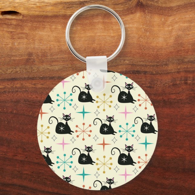 Llavero Gatos atómicos negros de mediados del siglo con es (Reverso )