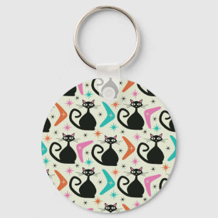 Llavero Gatos atómicos negros de mediados del siglo XX con