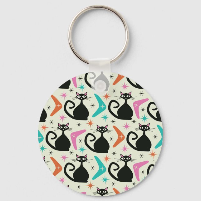 Llavero Gatos atómicos negros de mediados del siglo XX con (Anverso)