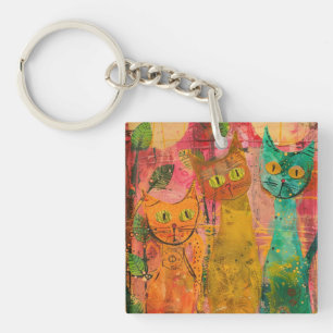 Llavero Gatos de acuarela Boho - Arte felino de tierra (2)