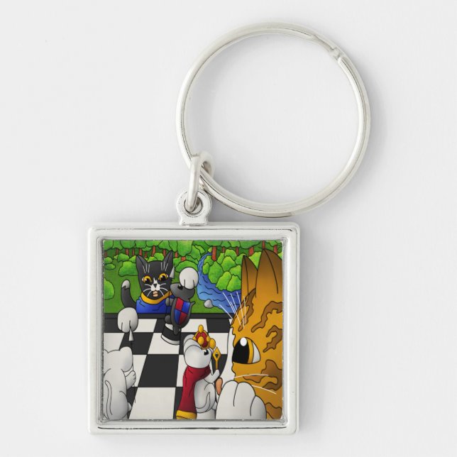 Llavero Gatos de ajedrez en el parque (Frente)
