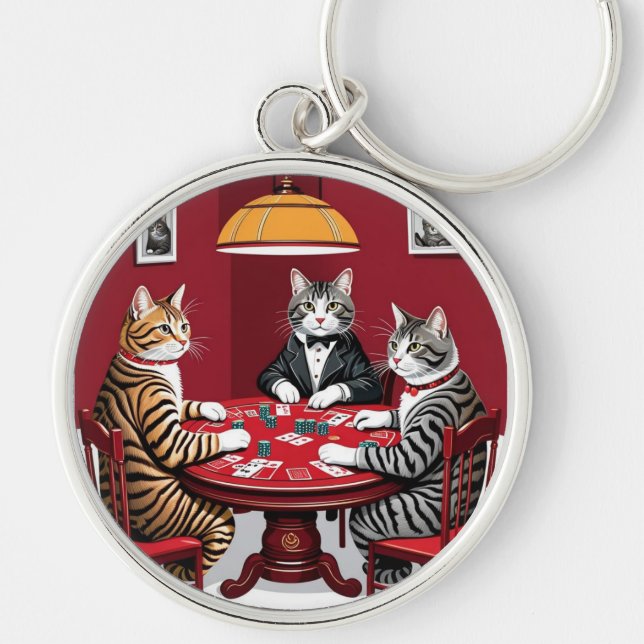 Llavero Gatos de mesa jugando al póquer (Frente)