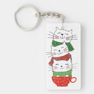 Llavero Gatos de vacaciones tazas bufandas Cartoon Lindo