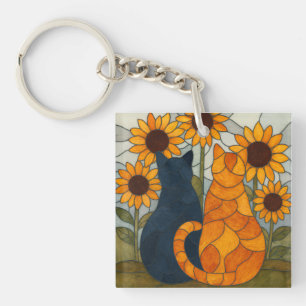 Llavero Gatos de Vidrio Emplomado y Diseño de Arte de Gira