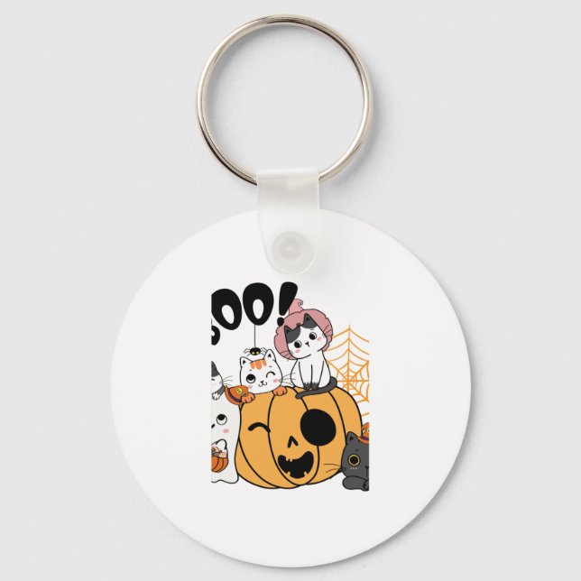 Llavero Gatos Divirtiéndose Con El Pegatina De Halloween (Anverso)