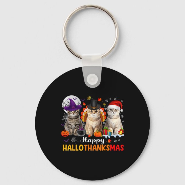 Llavero Gatos Felices Hallothanksmas Halloween Día de Acci (Anverso)
