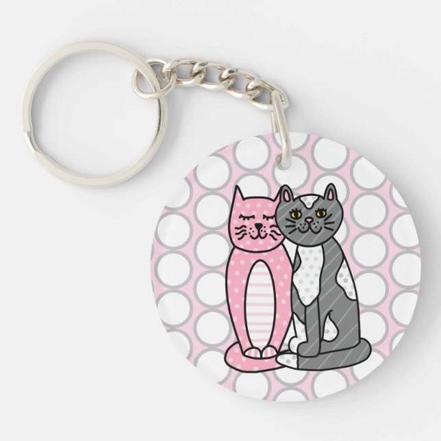 Llavero Gatos grisatos grisatos y rosados personalizados (Frente)