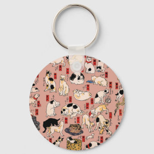 Llavero Gatos japoneses grabado en madera ukiyo-e Gatito v