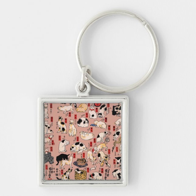 Llavero gatos japoneses Ukiyo-e Funny kitty (Frente)