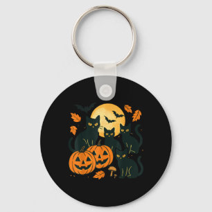 Llavero Gatos Negros Con Jack O Lanterns Luna Y Murciélago