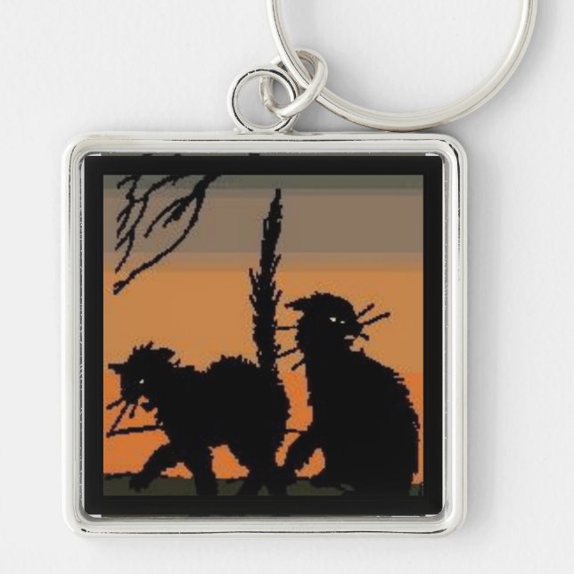 Llavero Gatos negros de Halloween - (Frente)