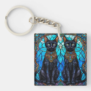 Llavero Gatos negros en diseño artístico de vidrio emploma