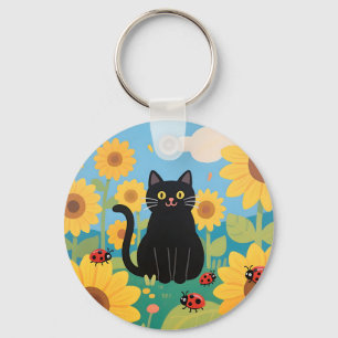 Llavero Gatos negros Girasoles Mariquitas