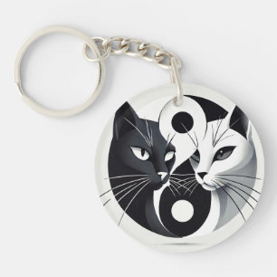 Llavero Gatos negros y blancos formando un símbolo de Yin-