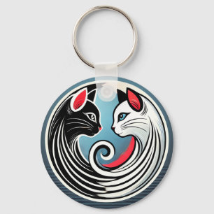 Llavero 🐱 Gatos Negros y Blancos Yin Yang Regalo para Ama