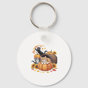 Llavero Gatos Otoño Calabazas de Acción de Gracias Girasol