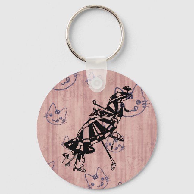 Llavero gatos Sombrillas Umbrellas Ilustracion de arte Ink (Anverso)