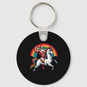 Llavero Gay Santa Riding Unicorn Show Muscles Funny Lgbt C