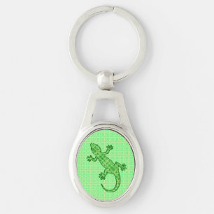 Llavero Gecko de batik tribal - cal y verde esmeralda
