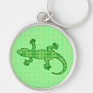Llavero Gecko de batik tribal - cal y verde esmeralda