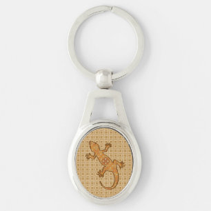 Llavero Gecko de batik tribal - óxido, ámbar y bronceado