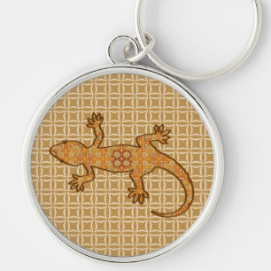 Llavero Gecko de batik tribal - óxido, ámbar y bronceado