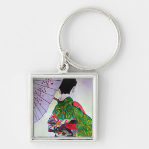 Llavero Geisha japonesa con kimono y paraguas