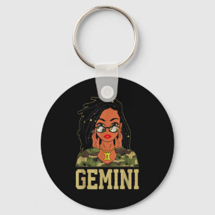 Llavero Gemini Cabello Loc'd Mujer Negra Camo Melanina Chi