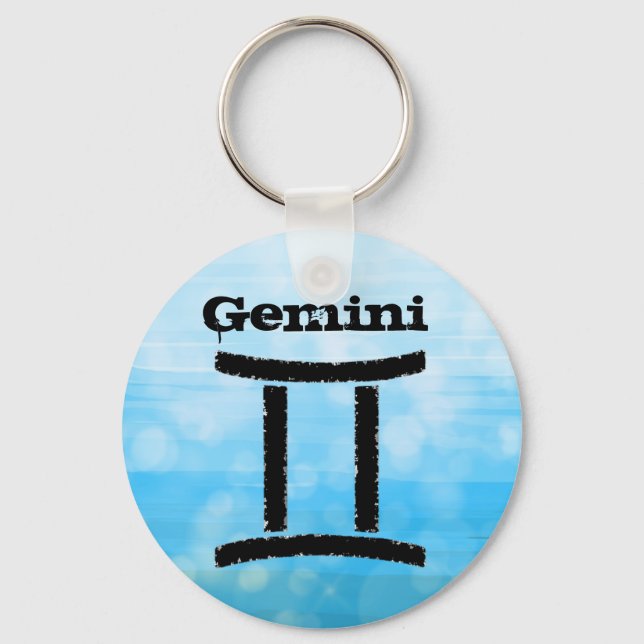 Llavero Gemini Horoscope Zodibol Símbolo azul y negro (Anverso)