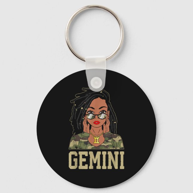 Llavero Gemini Loc'd Hair Sy Black Woman Camo Melanin Girl (Anverso)