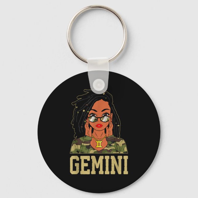 Llavero Gemini Loc'd Hair Sy Black Woman Camo Melanin Girl (Anverso)