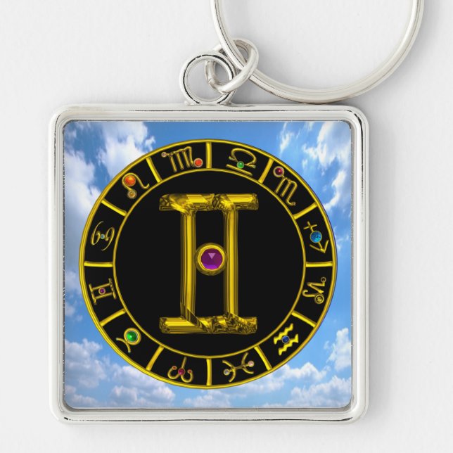 Llavero GEMINI ORO ZODIAC CUMPLEAÑOS JEWEL Astrología Gráf (Frente)